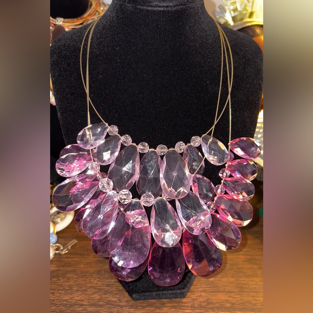Vintage JOAN RIVERS Triple Strand Layered Faceted Teardrop Statement Necklace